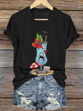 Women's Shark Inspired Print V Neck T-shirt