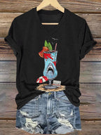 Women's Shark Inspired Print V Neck T-shirt
