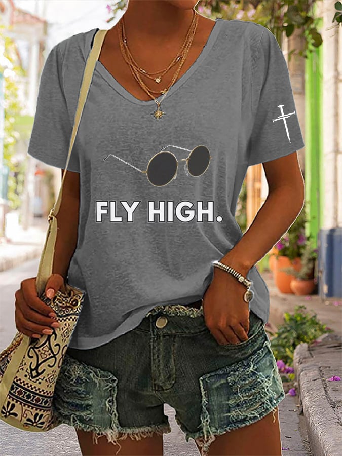 Women's “Hot Singer” Printed V-Neck T-Shirt