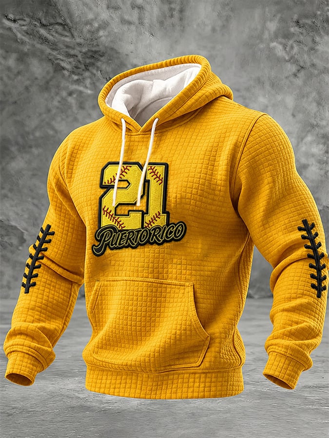 Men'S Puerto Rico Baseball Casual Printed Hoodie