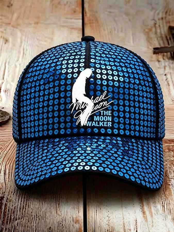 Unisex Retro Commemorative Baseball Cap: "King of Pop" Faux-Sequin Print Edition