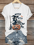Women's  Witch by Nature Bitch by Choice Halloween Printed T-Shirt