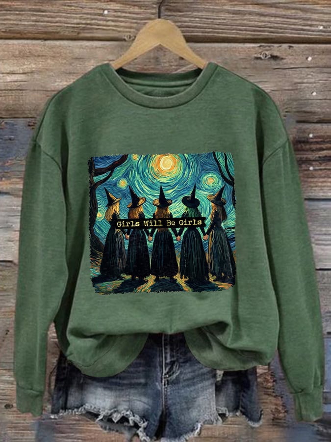 Women's Halloween Witch Print Casual Sweatshirt