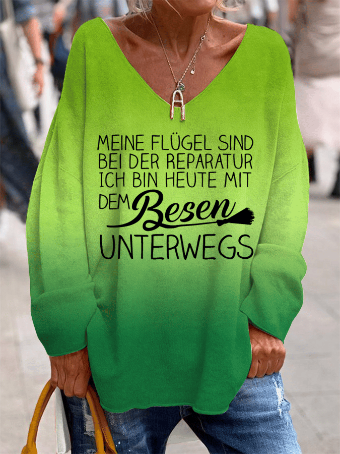 "Meine Flügel sind bei der Reparatur ..." lässiges Damen-Top mit V-Ausschnitt