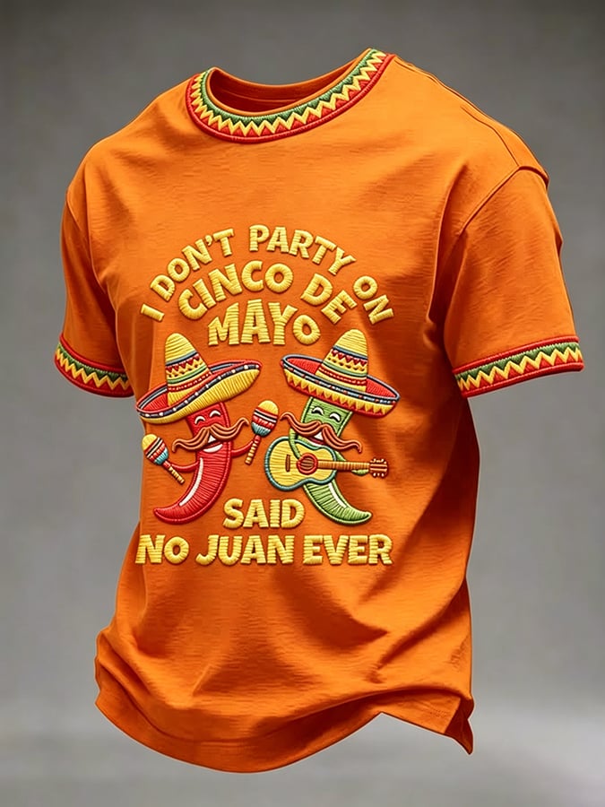 Men's Retro Cinco De Drinko Bitchachos Skeleton Mexican Fiesta Print Casual T-Shirt