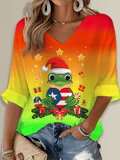Puerto Rico Navidad Mode Christmas Printed Long Sleeve Top