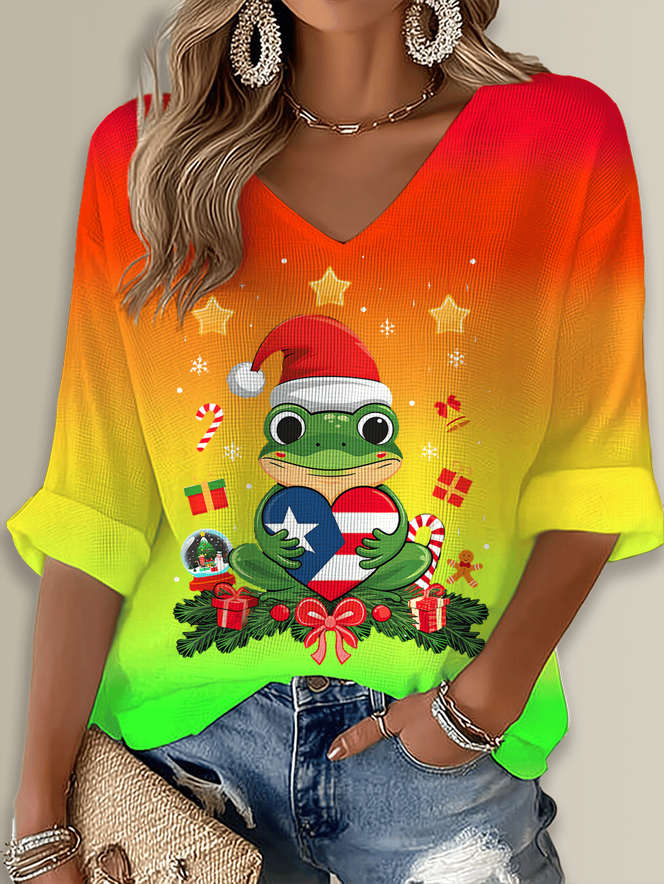 Puerto Rico Navidad Mode Christmas Printed Long Sleeve Top