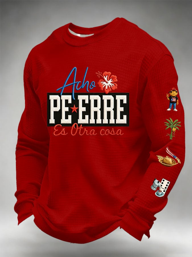Men's Puerto Rico Print Waffle-Knit Long-Sleeve T-Shirt