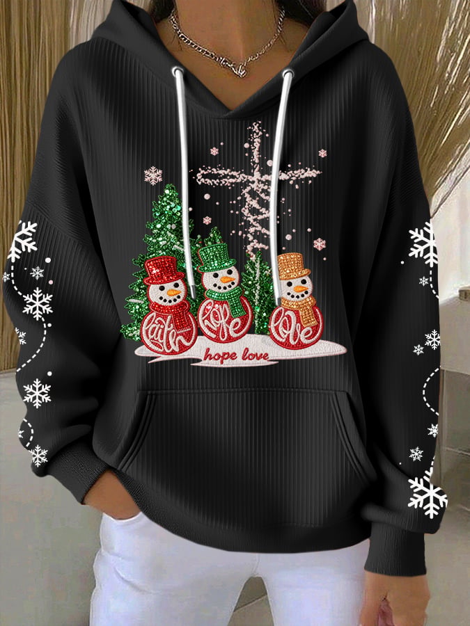 Women's Casual Faith Christmas Textured Hoodie
