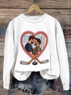 Women's Romantic Ice Hockey Print Long-Sleeved Sweatshirt