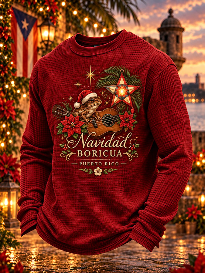Men's Puerto Rico Christmas Printed Casual Top