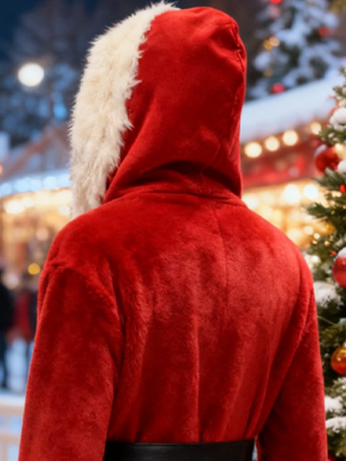 Unisex Christmas Plush and Fleece Warm Mid-Length Coat (with Belt Design)