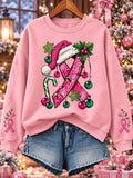 Women's Black Breast Cancer Awareness Printed Casual T-Shirt
