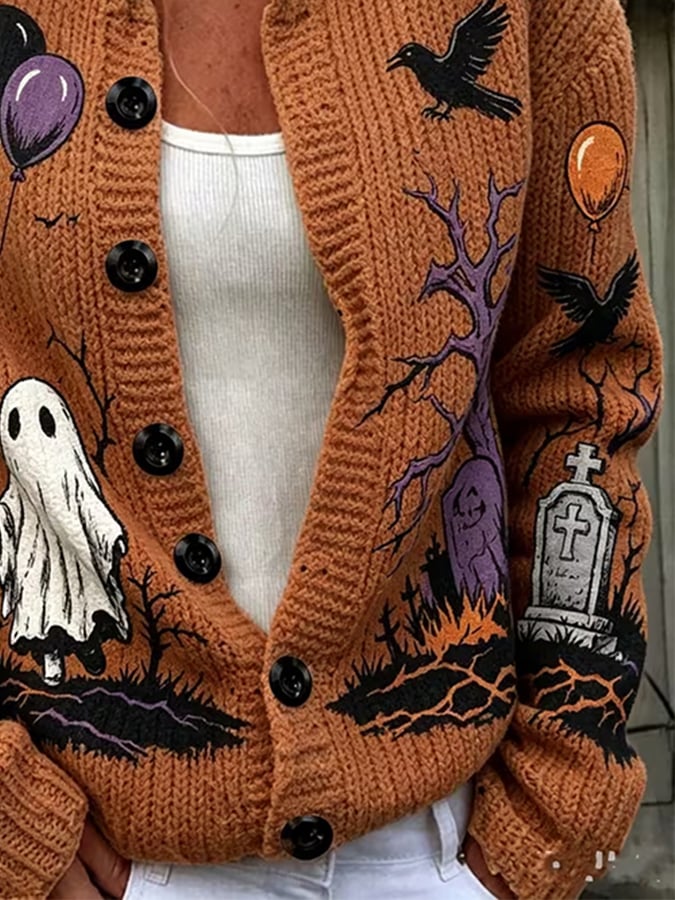 Women's Casual Halloween Print Cardigan