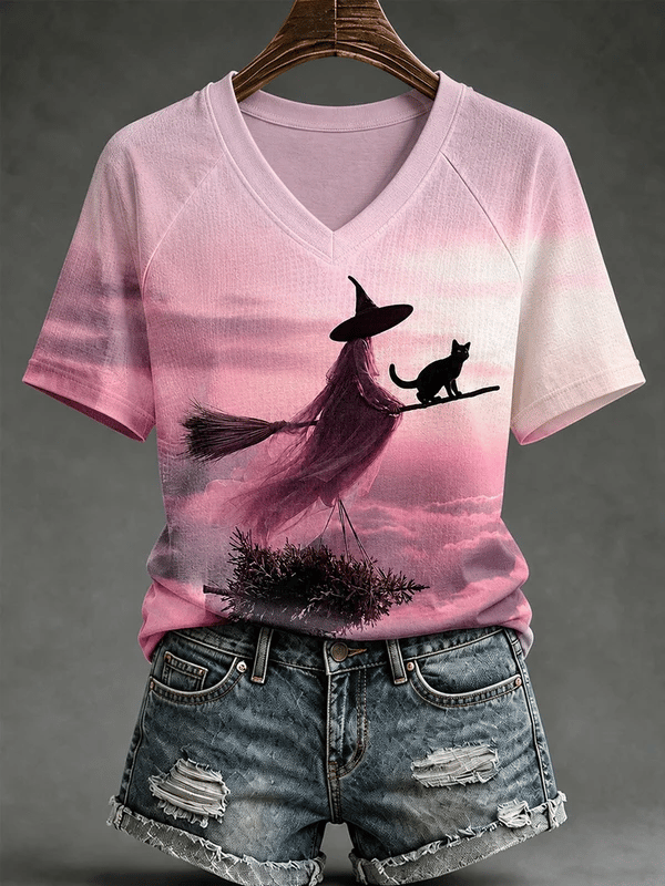 Women's Halloween Witch Print T-shirt