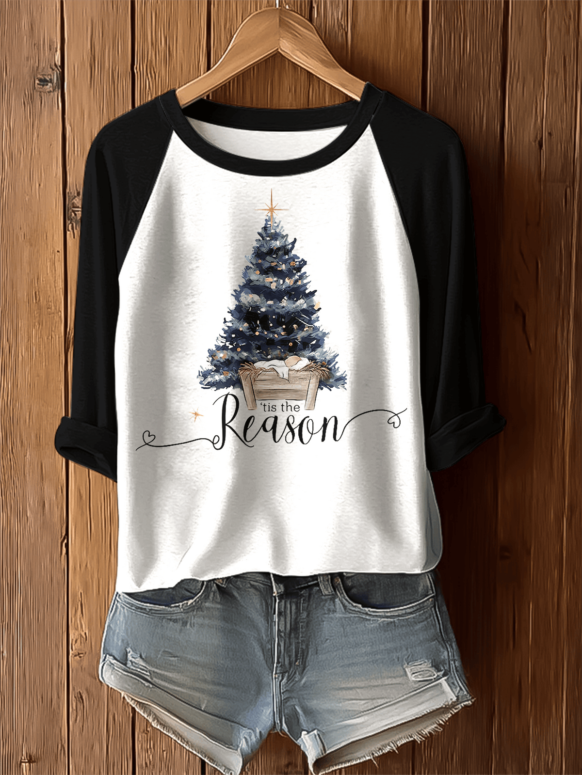 Merry Christmas Printed Raglan T-shirt