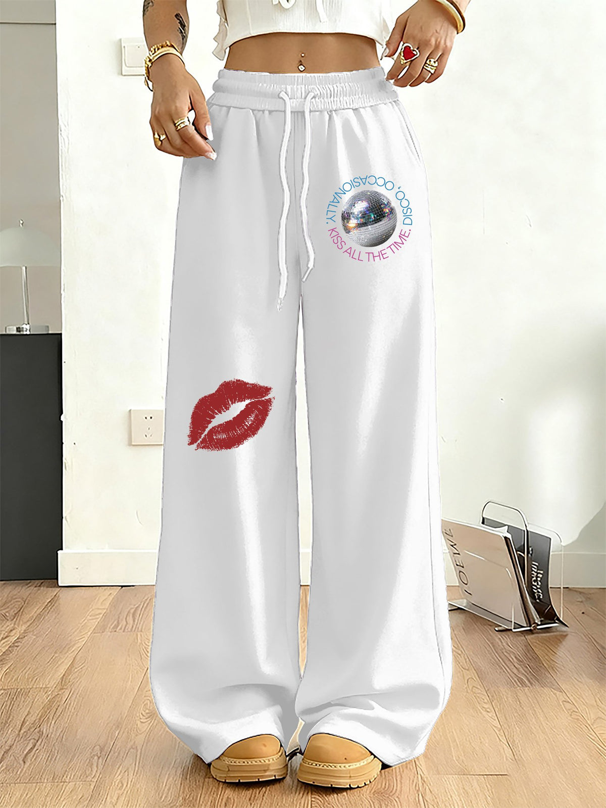 Women's Kiss All The Time Disco Occasionally Print Pants