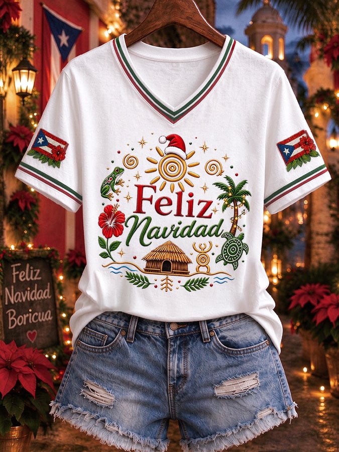 Women's Boricua Christmas Print Top