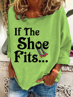 Women's Halloween Witch If The Shoe Fits Print Crew Neck Sweatshirt