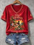 Women's Puerto Rico Christmas Print Casual T-shirt
