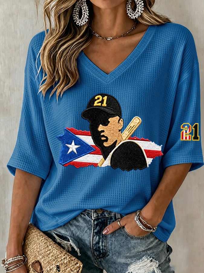 Women's Casual Printed Waffle Top