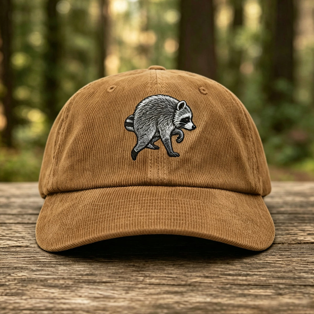 Jimothy The Raccoon Embroidered Corduroy Baseball Cap