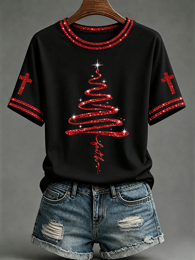 Women's Christmas Faith Pattern Comfortable Short-Sleeve T-Shirt