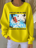 Women's Music Print Knit Crew Neck Long Sleeve Top