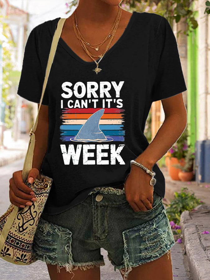 Women's Retro Amity Island 1975 Sorry I Can't Print V-Neck T-Shirt