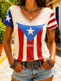Women's Puerto Rican Print V-Neck Top