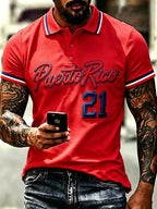 Men's Puerto Rico Baseball Print Polo Shirt