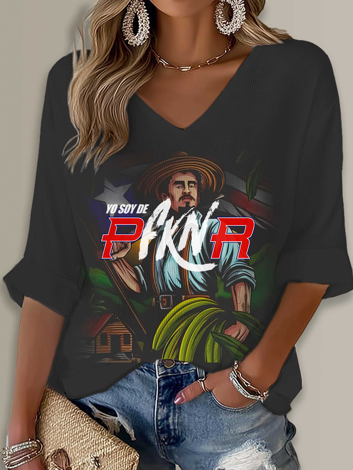 Puerto Rico Singer Boricua Decorate Printed Long Sleeve Top
