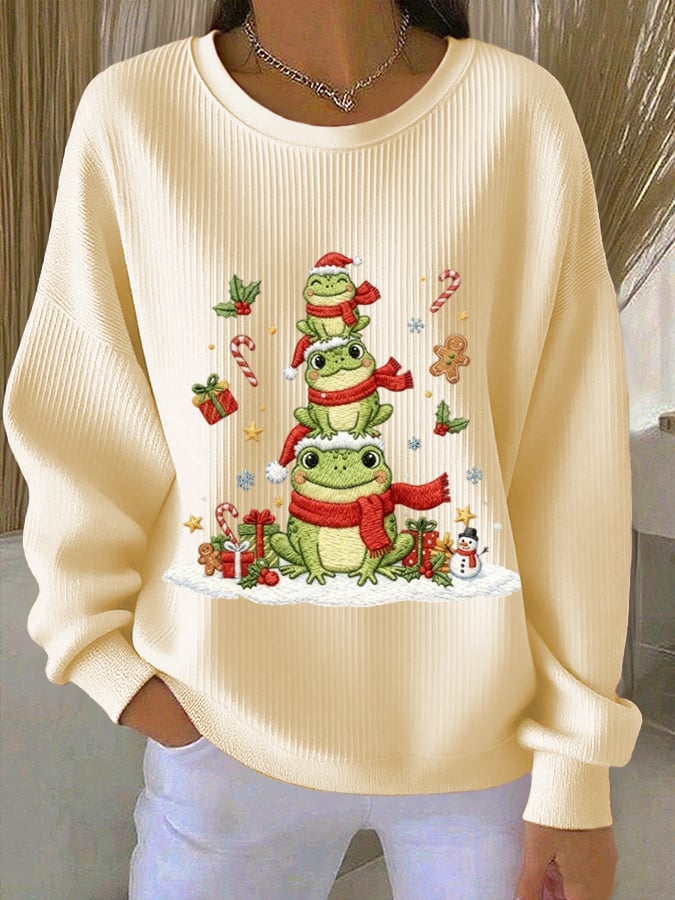 Women's Christmas Animal Frog Print Sweatshirt