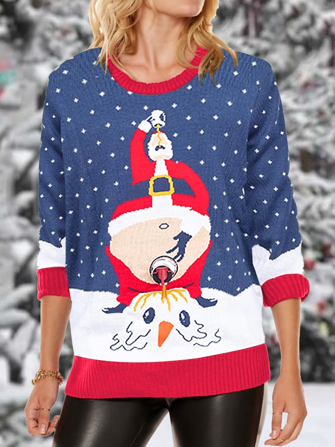 Women's Retro Santa Pees Juice Machine Ugly Christmas Sweater