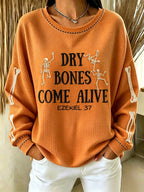 Women's Casual Printed Waffle Long-Sleeve Top