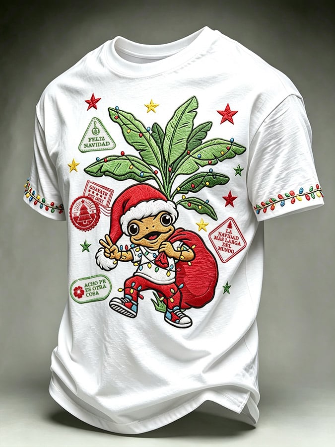 Men's Puerto Rico Christmas Print Casual T-Shirt