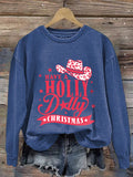 Retro Western Leopard Christmas Cowgirl Have A Holly Christmas Print Sweatshirt