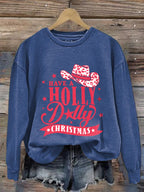 Retro Western Leopard Christmas Cowgirl Have A Holly Christmas Print Sweatshirt