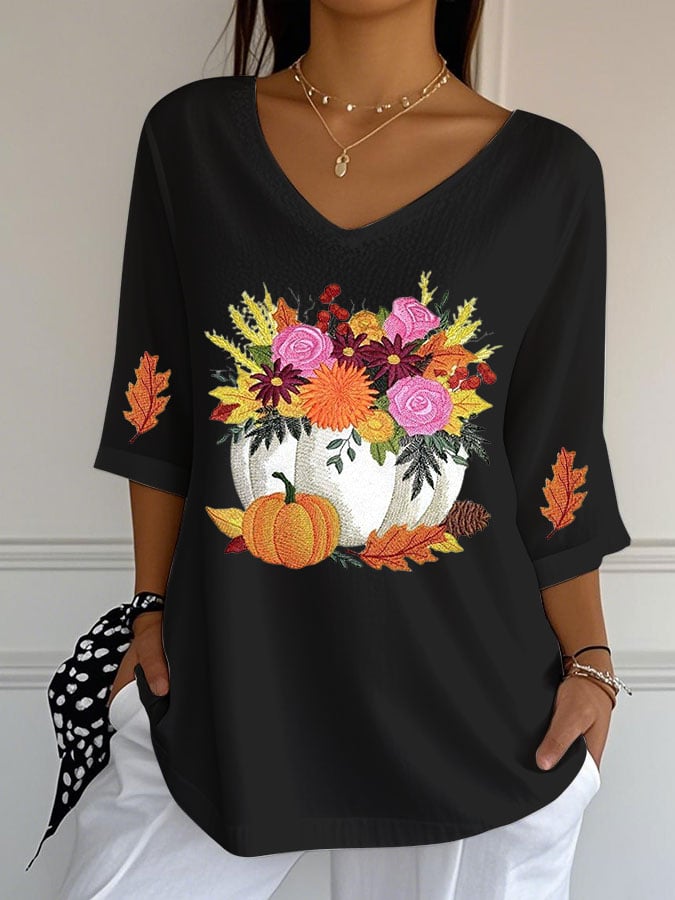 Women's Casual Autumn Print Sleeve Top