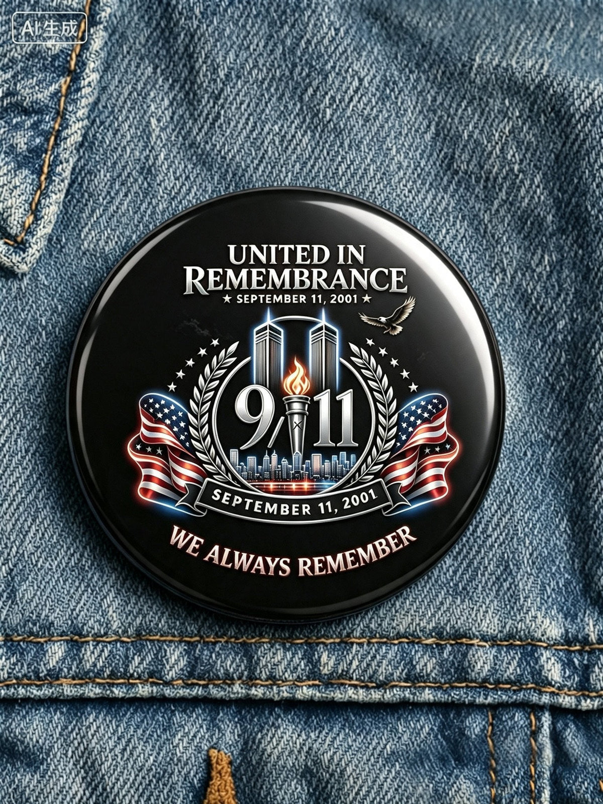 9/11 Memorial Printed Brooch