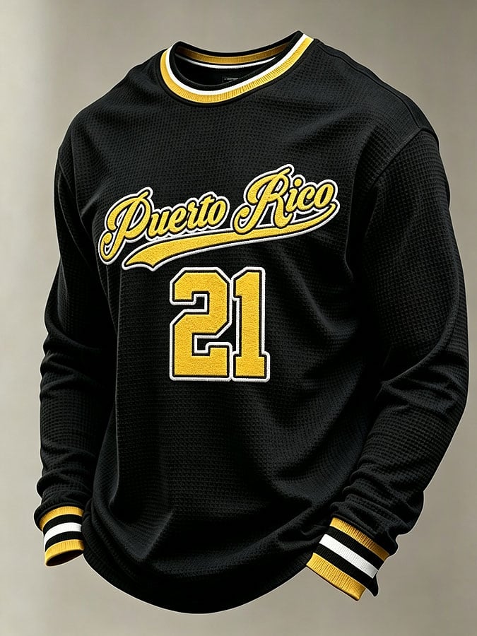 Men's Puerto Rico Baseball Print Long-Sleeve T-Shirt