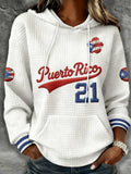 Women‘s Puerto Rico Baseball Printed Hooded Sweatshirt