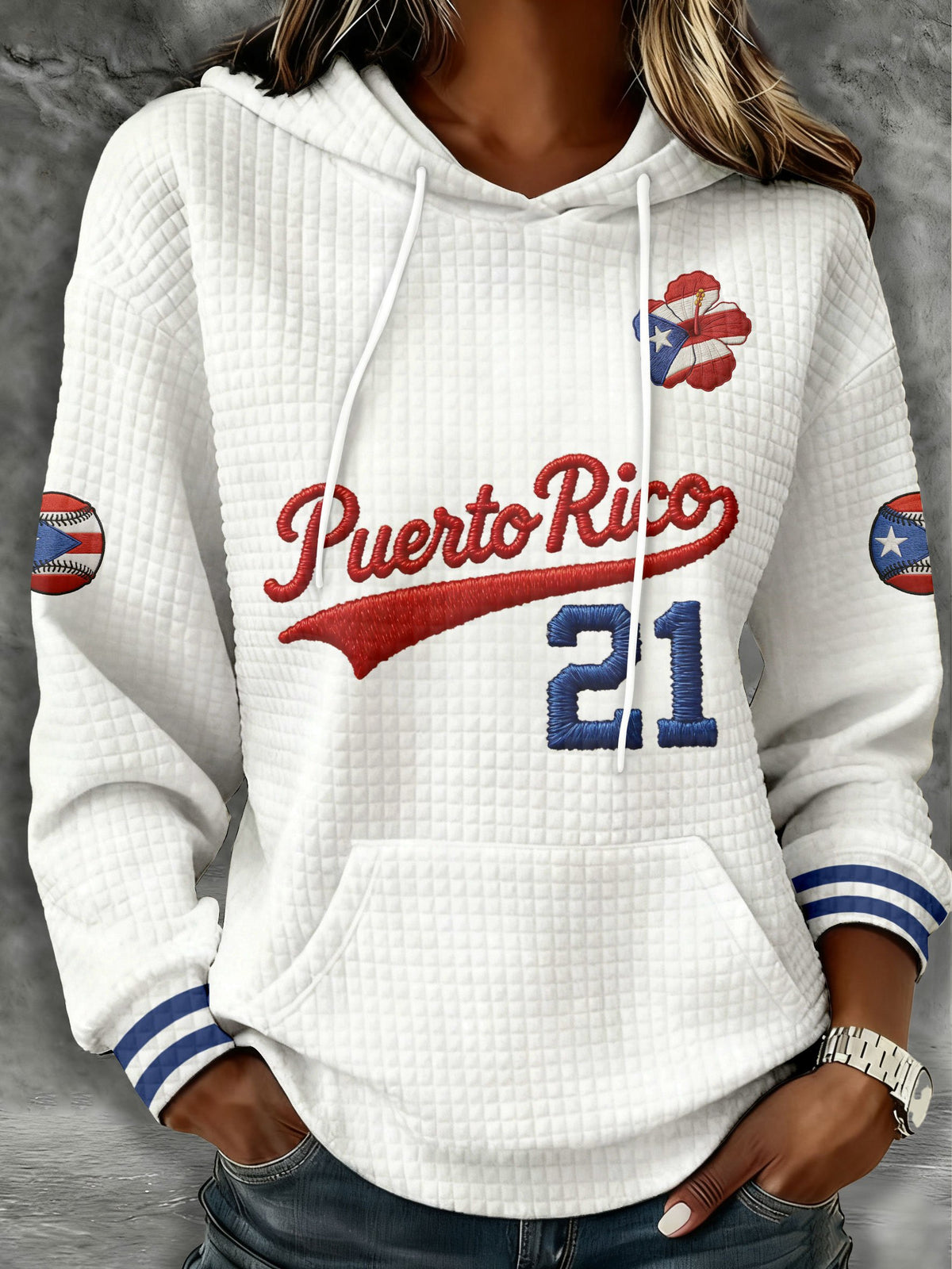 Women‘s Puerto Rico Baseball Printed Hooded Sweatshirt