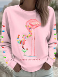 Women's Christmas Flamingo Light String Print Sweatshirt