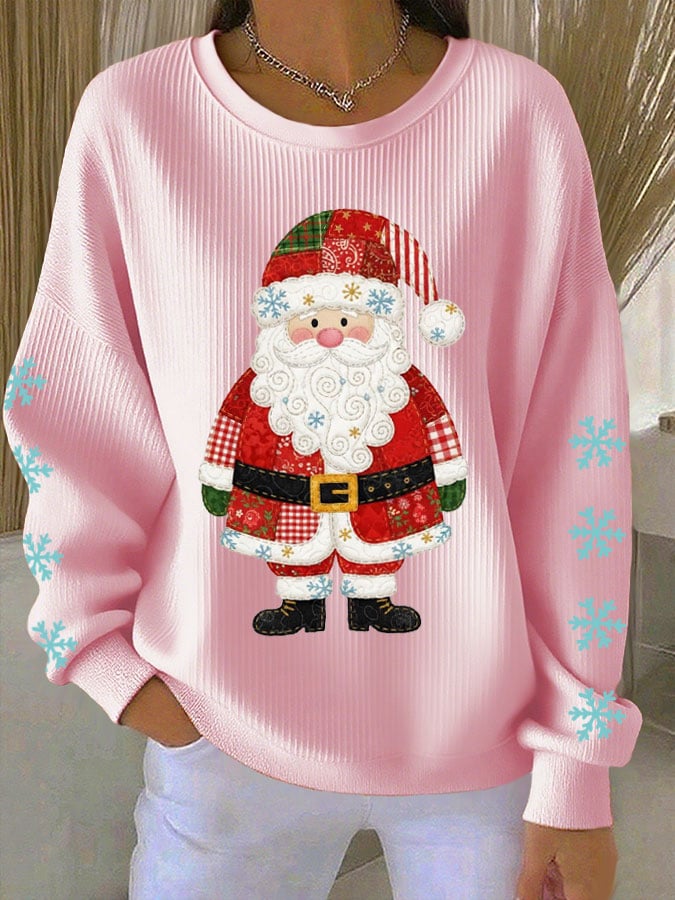 Women's Santa Claus Print Knitted Crew Neck Long Sleeve Top