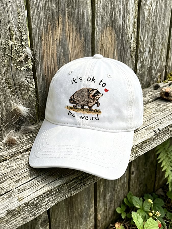 Retro Jimothy Raccoon It's Ok To Be Weird Print Baseball Cap
