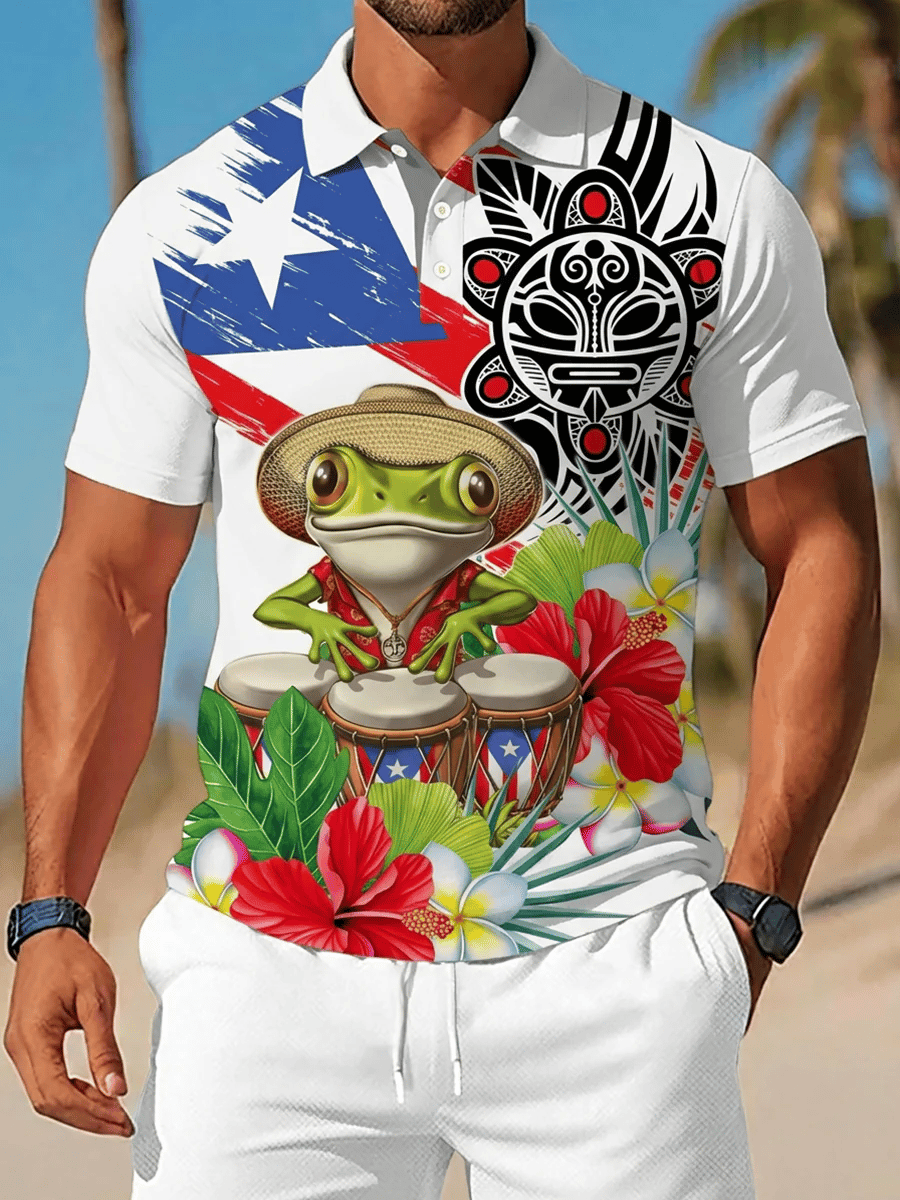 Men's Puerto Rico Print Casual Polo