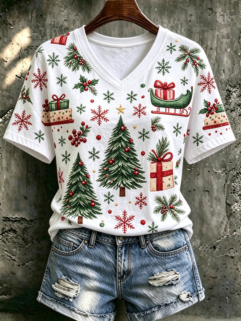 Women's Christmas Print Cozy T-shirt