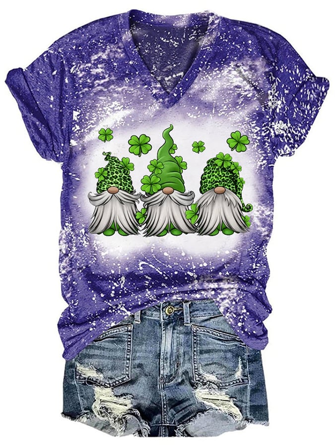 Women‘s Gnome Clover Tie-Dye Print Casual T-shirt