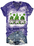 Women‘s Gnome Clover Tie-Dye Print Casual T-shirt